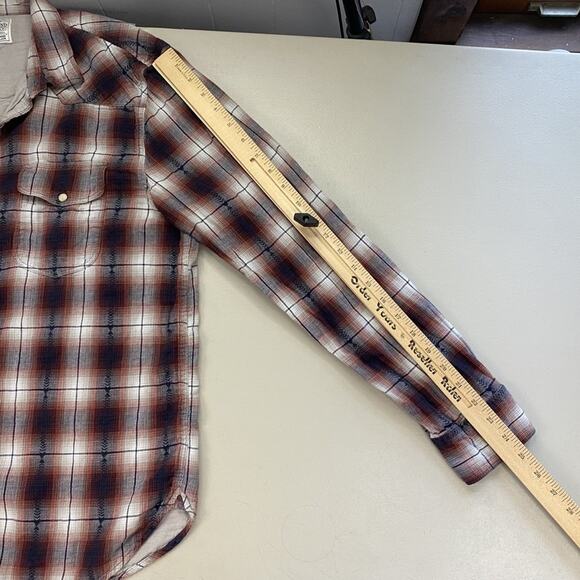 Lucky Brand Pearl Snap Western Shirt Mens Large Red Black Plaid Soft Pockets - Picture 11 of 13